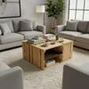 A living room scene with sofas, a coffee table made of wooden crates, and a floor lamp. Náhled obrázku produktu