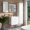 A modern bathroom vanity with a mirror and storage cabinets. Produktbild-Vorschau