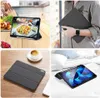A collage of four images showing an iPad case in different settings and orientations. Produktbild-Vorschau