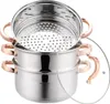A stainless steel steamer pot with rose gold handles and a glass lid, shown against a white background. Voir les images du produit