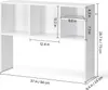 A white bookshelf unit with measurement annotations, likely for product specifications. Voir les images du produit