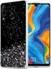 A phone case with a glittery star pattern is shown next to a smartphone. Produktbild-Vorschau