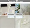 A collage of four images showcasing details of beige transparent curtains, including attachment methods, texture, and a floral pattern. Produktbild-Vorschau