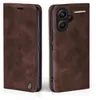 A brown flip cover case for a smartphone is shown from two angles. Produktbild-Vorschau