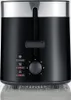 A close-up, front-facing view of a black toaster with silver accents. Produktbild-Vorschau