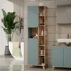 A modern bathroom with a bathtub, a tall cabinet, and a vanity with a sink. Náhled obrázku produktu