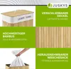 A collage of images showcasing a bamboo laundry basket with its features highlighted. Produktbild-Vorschau