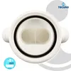 A close-up, top-down view of a white Y-shaped pipe fitting with a black rubber seal. Produktbild-Vorschau