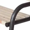 Close-up of a park bench with wooden slats and dark metal frame. Voir les images du produit