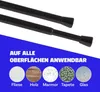 Two black telescopic rods are shown against a white background, with a blue overlay at the bottom featuring text and circular images representing different surfaces. Anteprima dell’immagine prodotto