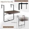Collage of images showing a balcony table attached to a railing, highlighting its adjustable features. Podgląd zdjęcia produktu