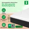 A mattress is shown with various feature callouts and certifications. Produktbild-Vorschau