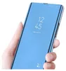 A hand holding a blue smartphone with a smart cover displaying the time and date. Anteprima dell’immagine prodotto