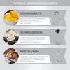 A graphic illustrating different attachments for a kitchen machine and their typical applications. Produktbild-Vorschau