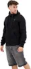 A man wearing a black zip-up hoodie and gray denim shorts. Produktbild-Vorschau