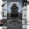 A collage of images showcasing a black gaming chair with various features highlighted. Produktbild-Vorschau