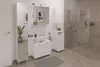 A modern bathroom with white furniture and a glass shower enclosure. Produktbild-Vorschau