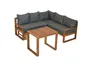An outdoor furniture set consisting of a sectional sofa and a coffee table, displayed on a white background. Produktbild-Vorschau