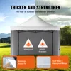 A white pop-up tent is shown outdoors with a split background showing a sunny sky on the left and a rainy sky on the right. Feature icons and text are overlaid. Anteprima dell’immagine prodotto