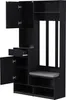 A black entryway cabinet with a bench and shoe storage. Voir les images du produit