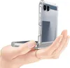 A hand holding a clear phone case with a phone inside. Produktbild-Vorschau