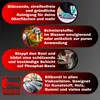 A dark background with four red, rounded rectangles containing text and images describing product features. Produktbild-Vorschau