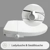 A close-up view of a white bidet toilet seat with a magnified inset showing the control knob and spray indicators. Text indicating features is present at the bottom. Anteprima dell’immagine prodotto