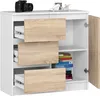 A white chest of drawers with wood grain drawer fronts. Produktbild-Vorschau