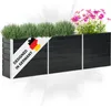 A black planter box with plants and flowers, featuring a "Designed in Germany" label. Produktbild-Vorschau
