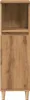 A tall, narrow wooden cabinet with an open shelf at the top and a closed cabinet door below, standing on four short legs. Náhled obrázku produktu