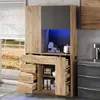 Merax Küchenschrank mit LED und Gewürzregal, Hochschrank Produktbild-Vorschau 5