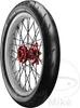 A motorcycle tire mounted on a spoked wheel with a red hub. Podgląd zdjęcia produktu
