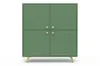 A green cabinet with gold handles and legs, shown against a white background. Podgląd zdjęcia produktu