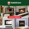 A collage of four different fireplace and wood stove installations, showcasing the versatility of the product. Produktbild-Vorschau