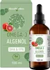 A product shot of an Omega-3 Algenöl bottle and its packaging. Produktbild-Vorschau