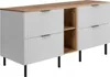 A white and wood-grain cabinet with black legs, shown against a white background. Voir les images du produit