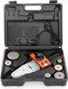 A black plastic case containing a polyfusion welding tool and various circular metal attachments. Produktbild-Vorschau
