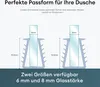 Diagrams showing two sizes of shower seals for different glass thicknesses, with dimensions indicated. Produktbild-Vorschau