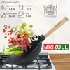 Wok Bratpfanne Ø26 cm 2,8 L aus Gusseisen mit Holzgriff Produktbild-Vorschau 8