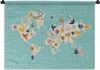 MuchoWow® Wandteppich Wandbehang Karte - Welt - Blumen - Produktbild-Vorschau 1