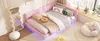 A pink daybed with ambient lighting and a charging station is set up in a bedroom with a decorative mirror and a fluffy chair. Podgląd zdjęcia produktu