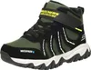 A single green and black Skechers hiking boot for children, shown from a three-quarter angle against a white background. Voir les images du produit