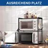 A kitchen shelf unit holding two ovens and various jars of food items, set against a tiled wall. Podgląd zdjęcia produktu