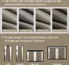 The image shows fabric samples under different lighting conditions and product displays on various devices. Produktbild-Vorschau