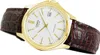 A close-up, angled shot of a gold-toned Casio watch with a white face and a brown leather strap, set against a white background. Anteprima dell’immagine prodotto