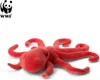 A red plush octopus toy is shown against a white background, with the WWF logo and text in the upper left corner. Náhled obrázku produktu