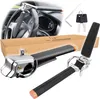 A collage showing a steering wheel lock installed in a car, the lock itself, and its accessories. Náhľad obrázku produktu