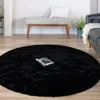 Runder Hochflor-Teppich Kunstfell, waschbar, Schwarz, 1,8 m