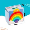 A soft fabric book for babies with a rainbow and sun design, with dimensions indicated. Produktbild-Vorschau
