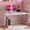 A pink-themed gaming setup featuring a white desk with dual monitors, a gaming PC, and accessories. Anteprima dell’immagine prodotto